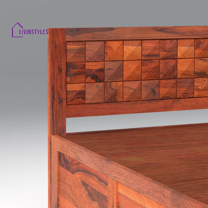 Grigory Sheesham Wood Storage Hydraulic Bed In Reddish Rosewood