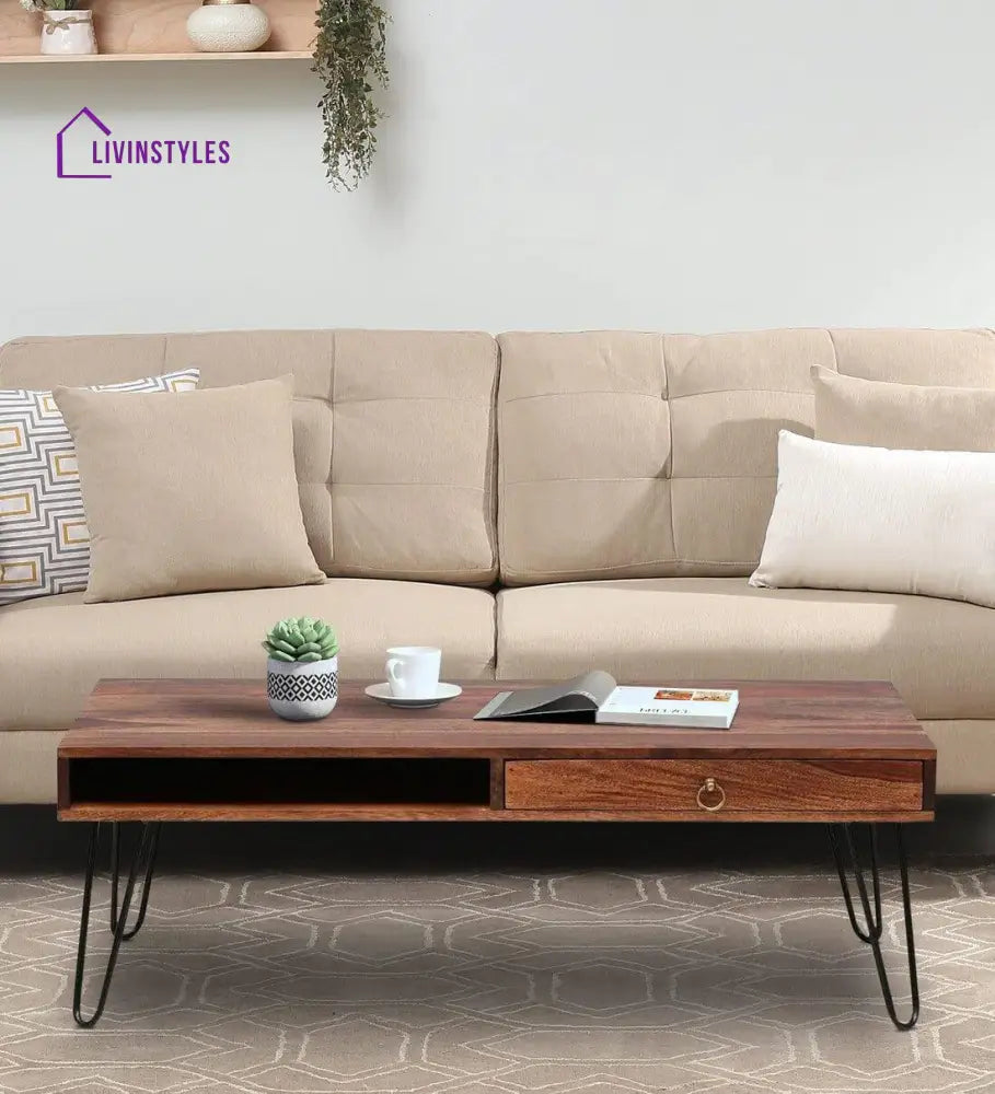 Gumina Sheesham Wood Coffee Table In Rustic Teak Finish