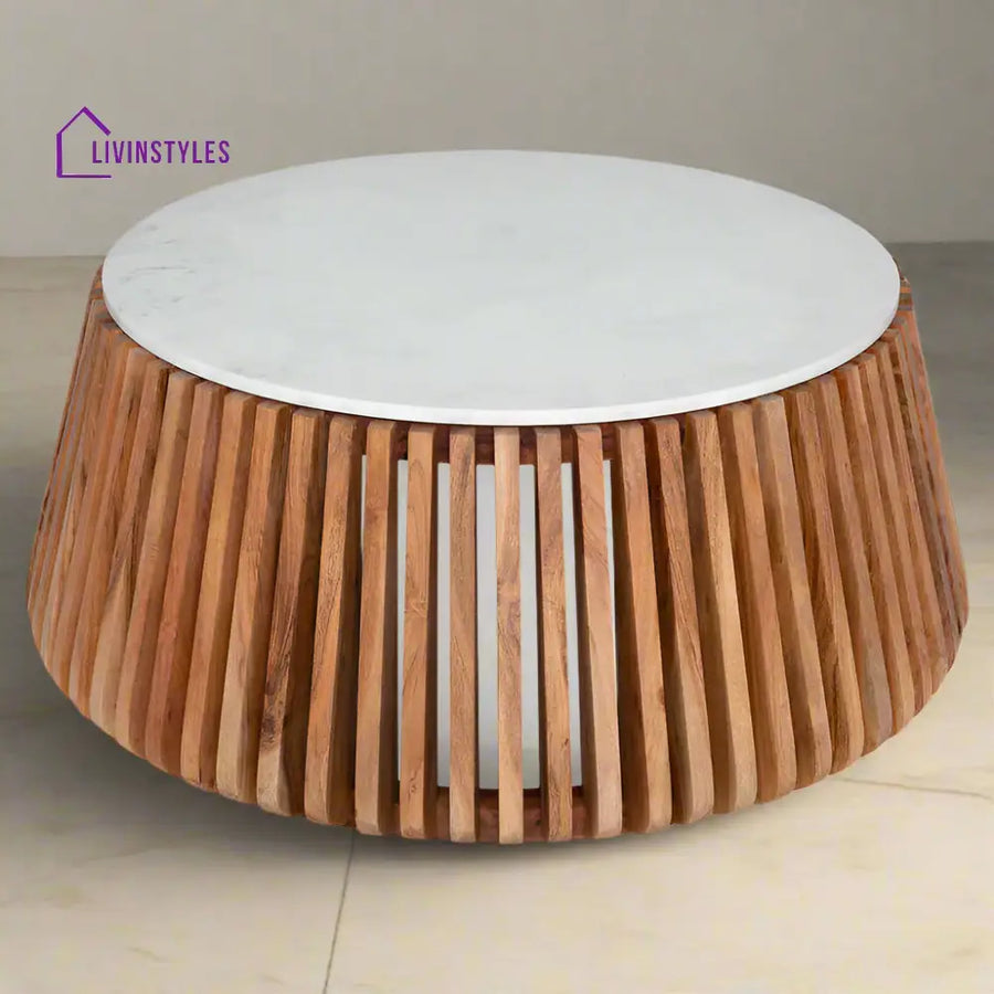 Hrithik Sheesham Wood Coffee Table With White Marble Top (Nest Shape Base) Coffee Table