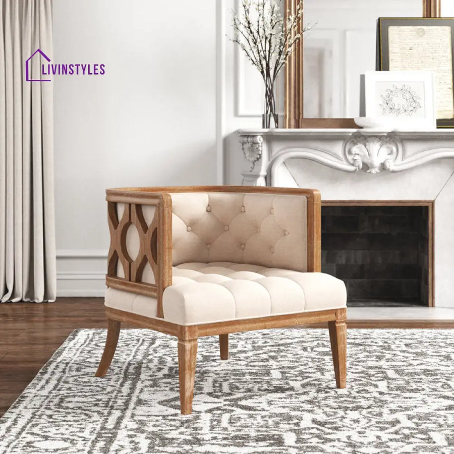 Ishira Solid Wood and Fabric Arm Chair | Living Room Chair | Lounge Chair