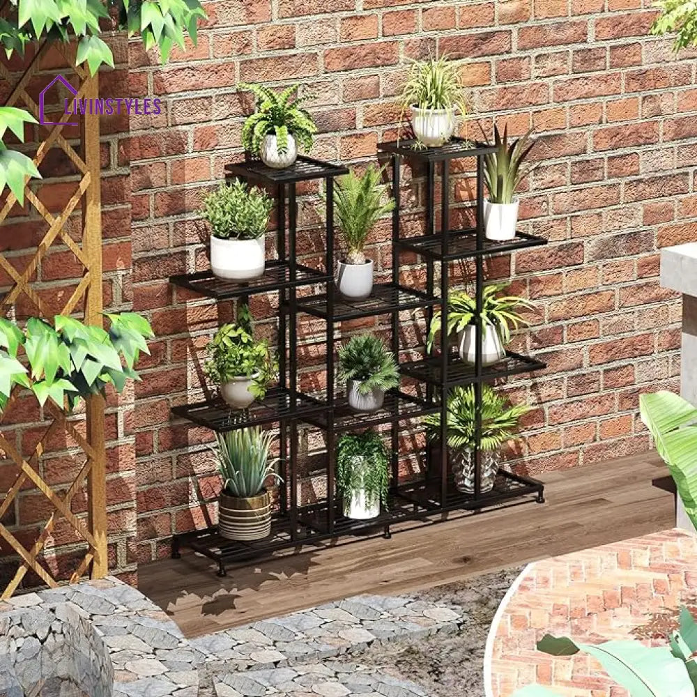 Ishita Metal Black Plant Stand for Balcony – LivIn Styles