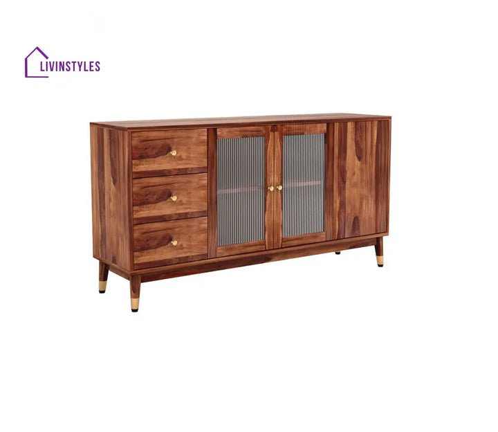 Kiara Sheesham Wood Cabinet and Sideboard | Glass Door Cabinet