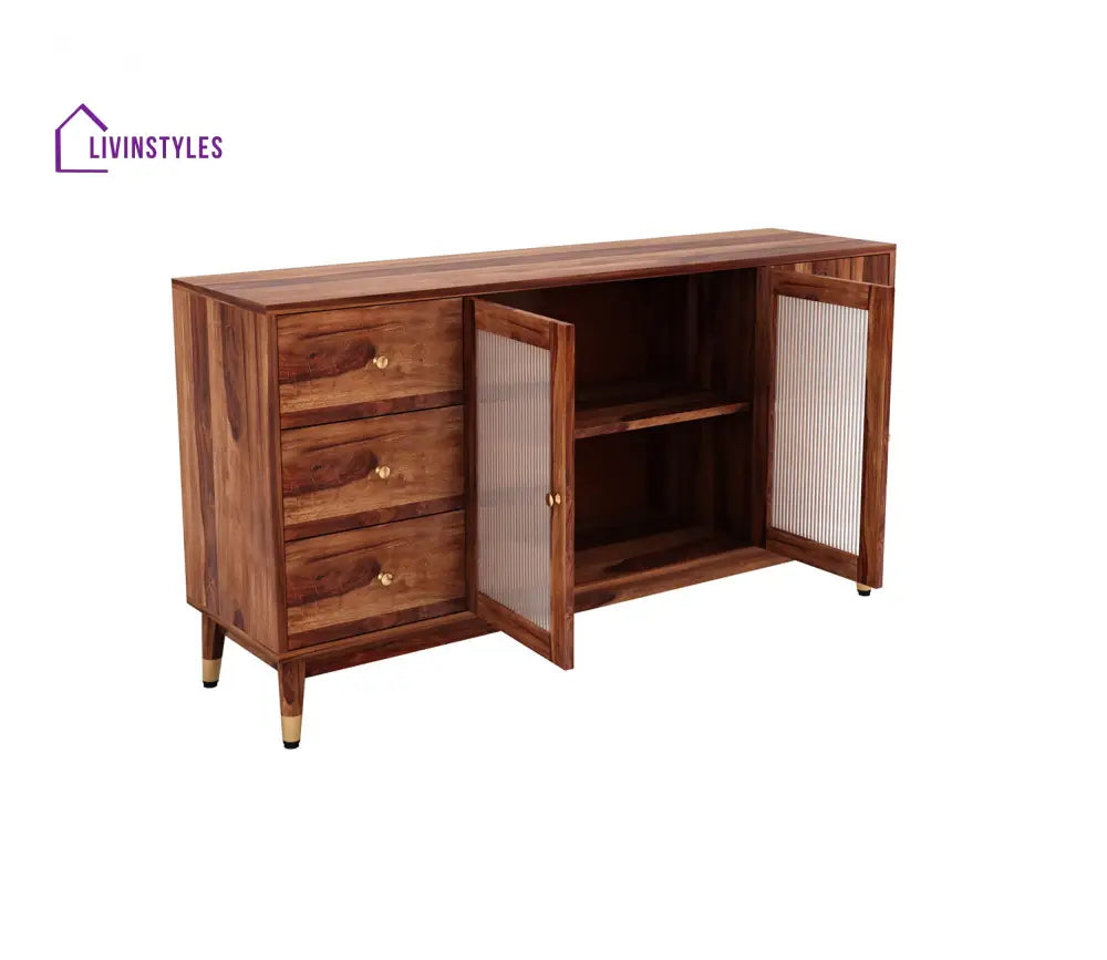 Kiara Sheesham Wood Cabinet and Sideboard | Glass Door Cabinet