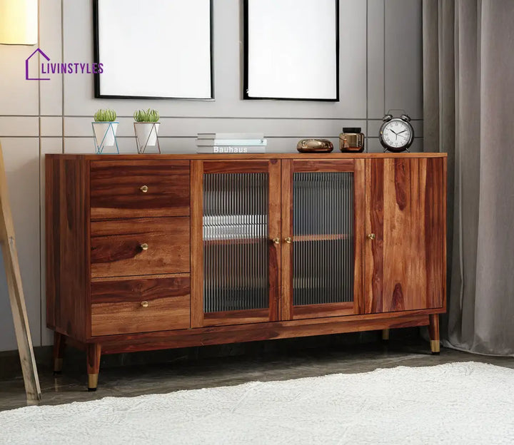 Kiara Sheesham Wood Cabinet and Sideboard | Glass Door Cabinet