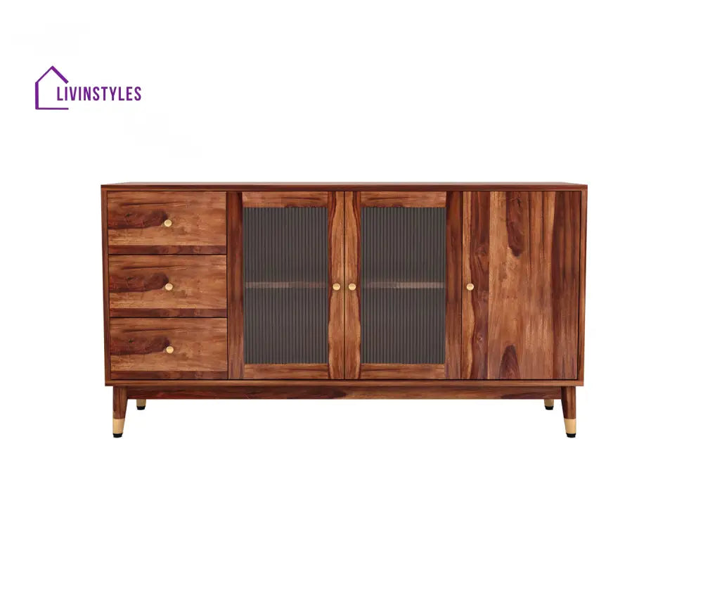 Kiara Sheesham Wood Cabinet and Sideboard | Glass Door Cabinet
