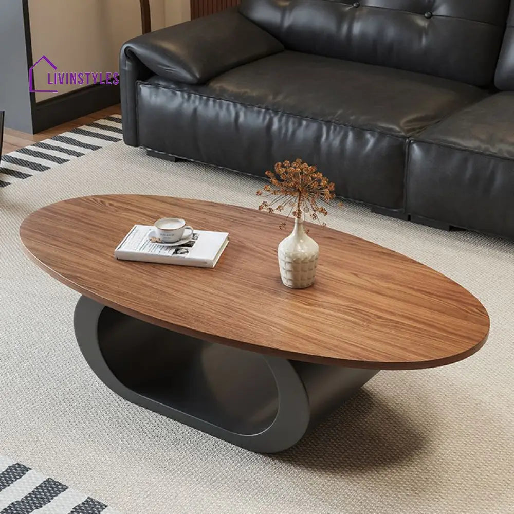 Kora Wooden and Metal Coffee Table for Living Room | Oval Shaped