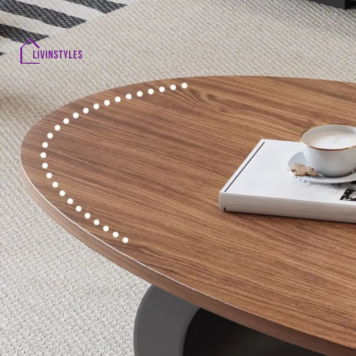 Kora Wooden and Metal Coffee Table for Living Room | Oval Shaped
