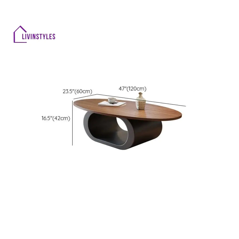 Kora Wooden and Metal Coffee Table for Living Room | Oval Shaped