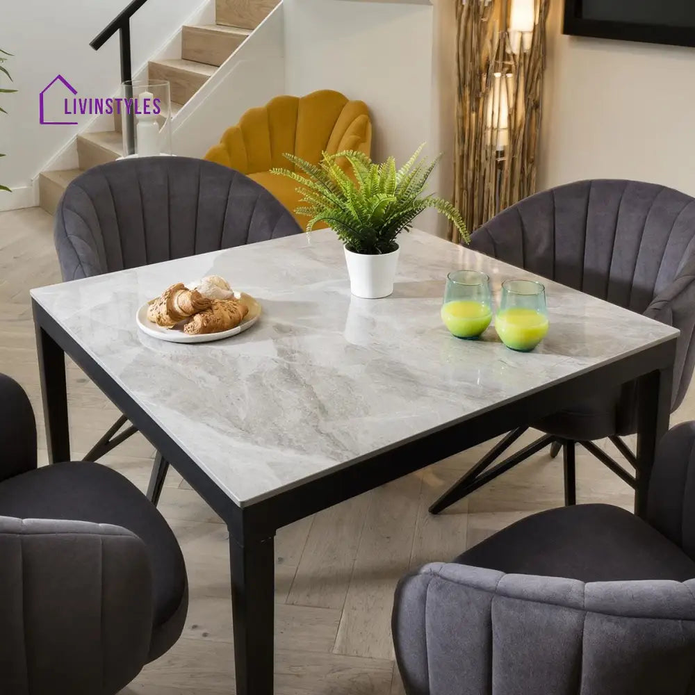 Leonila Modern Seater Dining Table And Chairs Set Grey Ceramic