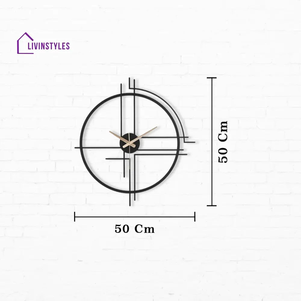Line With Round Large Metal Wall Clock