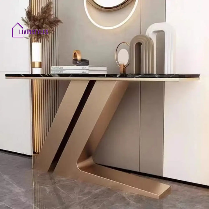 Luna Entryway Console Table With Black Stone