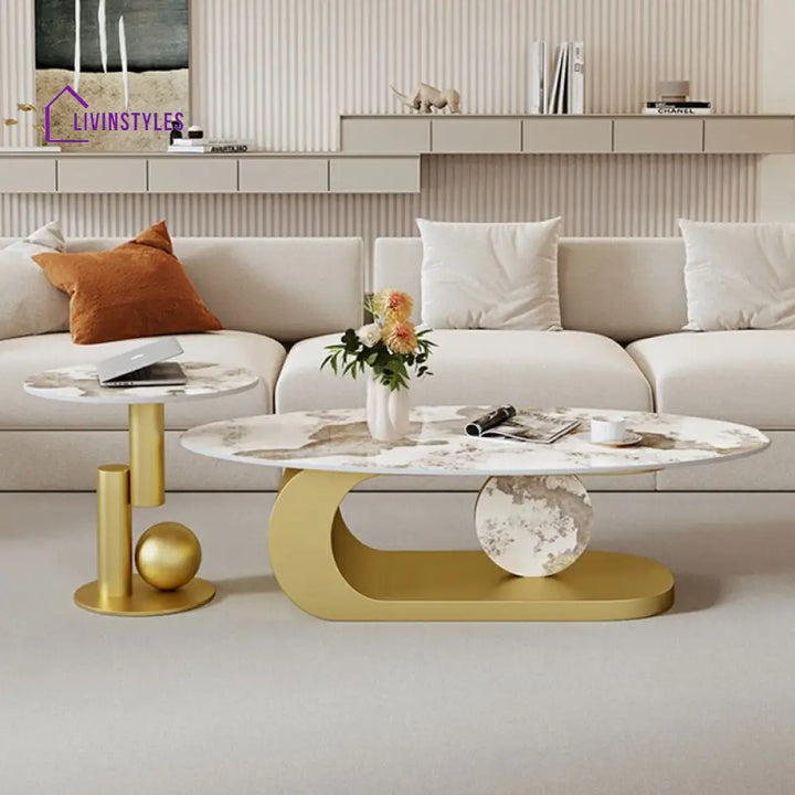 Luna Stainless Steel Coffee Table | Composite Marble - Set of 2