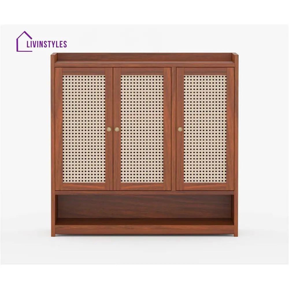 Mahi Solid Wood Acacia Cane Shoe Rack (Honey Finish)