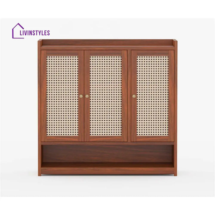 Mahi Solid Wood Acacia Cane Shoe Rack (Honey Finish)