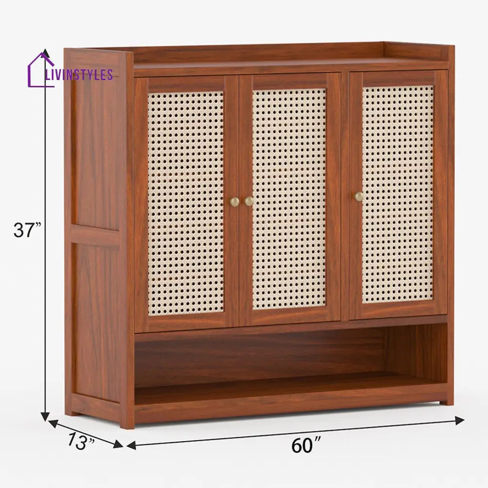 Mahi Solid Wood Acacia Cane Shoe Rack (Honey Finish)