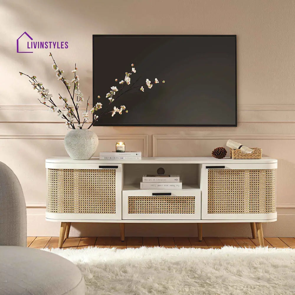 Izzy Curved Rattan 150cm TV Unit White TV Stands & Media Storage