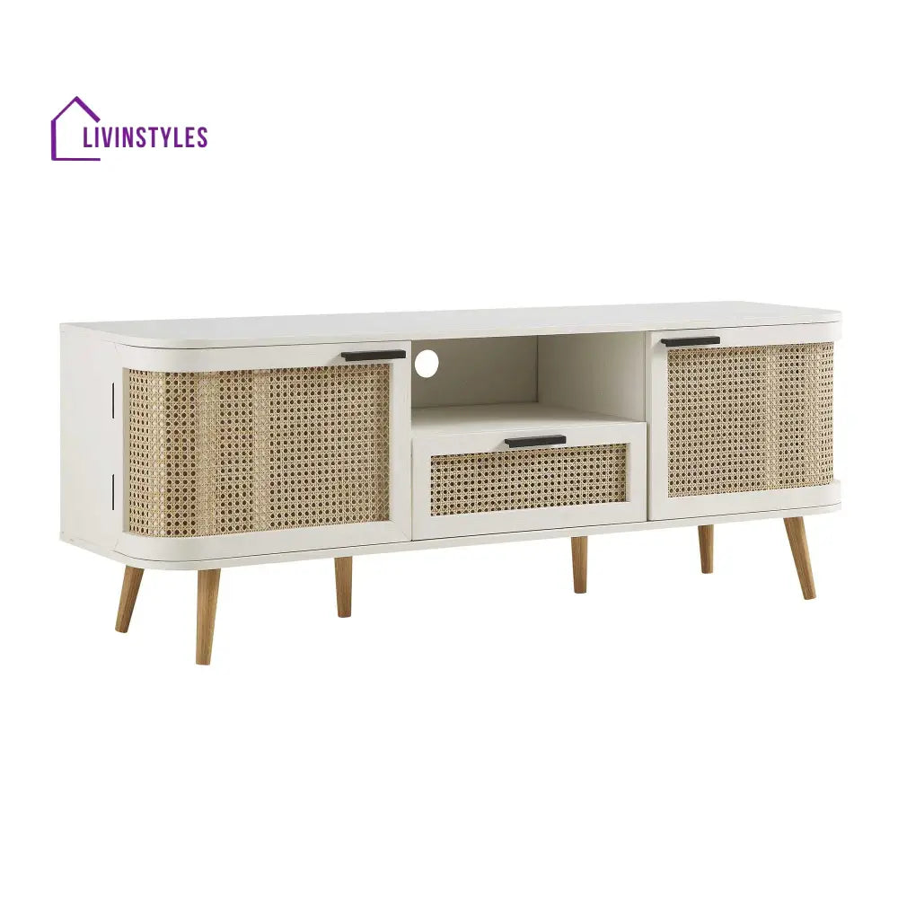 Izzy Curved Rattan 150cm TV Unit White TV Stands & Media Storage