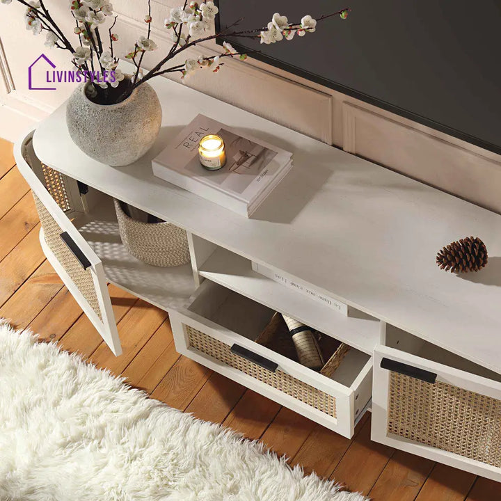 Izzy Curved Rattan 150cm TV Unit White TV Stands & Media Storage