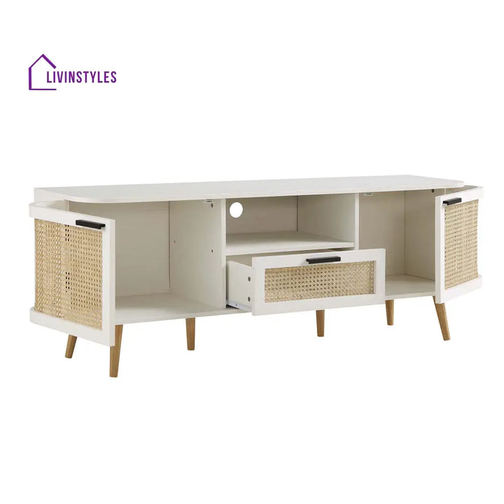 Izzy Curved Rattan 150cm TV Unit White TV Stands & Media Storage