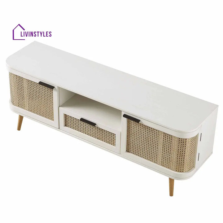 Izzy Curved Rattan 150cm TV Unit White TV Stands & Media Storage