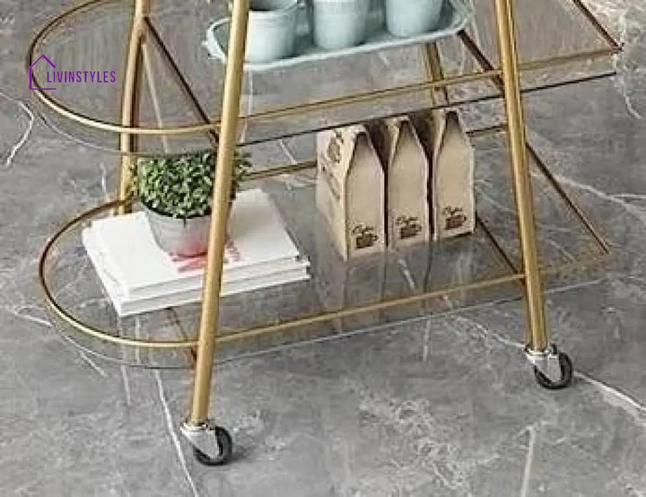Modern Golden Iron Trolley With Clear Glass Top - 3 Tier Bar Cart Serving Trays