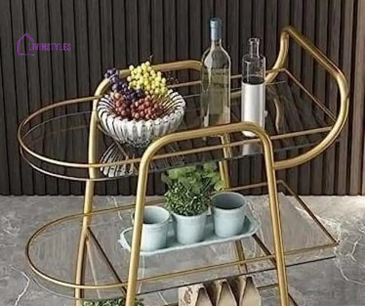 Modern Golden Iron Trolley With Clear Glass Top - 3 Tier Bar Cart Serving Trays