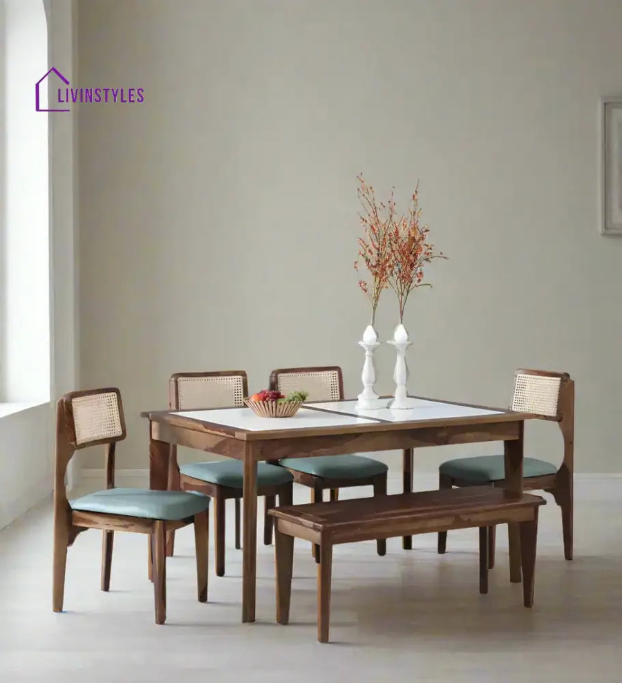 Monarch Sheesham Wood 6 Seater Dining Set With Bench Dining Set