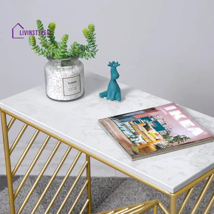 Montana Gold Narrow Console Table With Marble Top Metal Frame End Tables