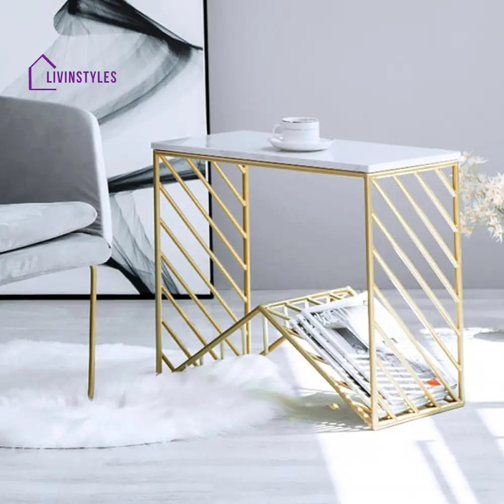 Montana Gold Narrow Console Table With Marble Top Metal Frame End Tables