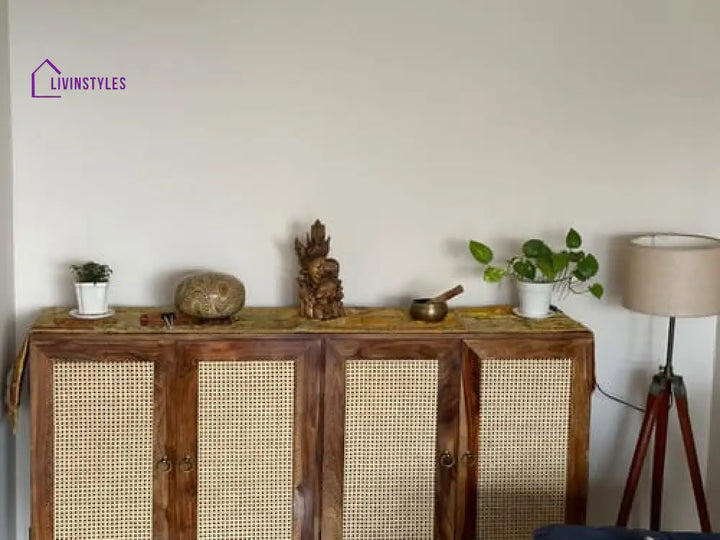 Myra 4 Door Mango Wood & Cane Door Cabinets and Sideboard