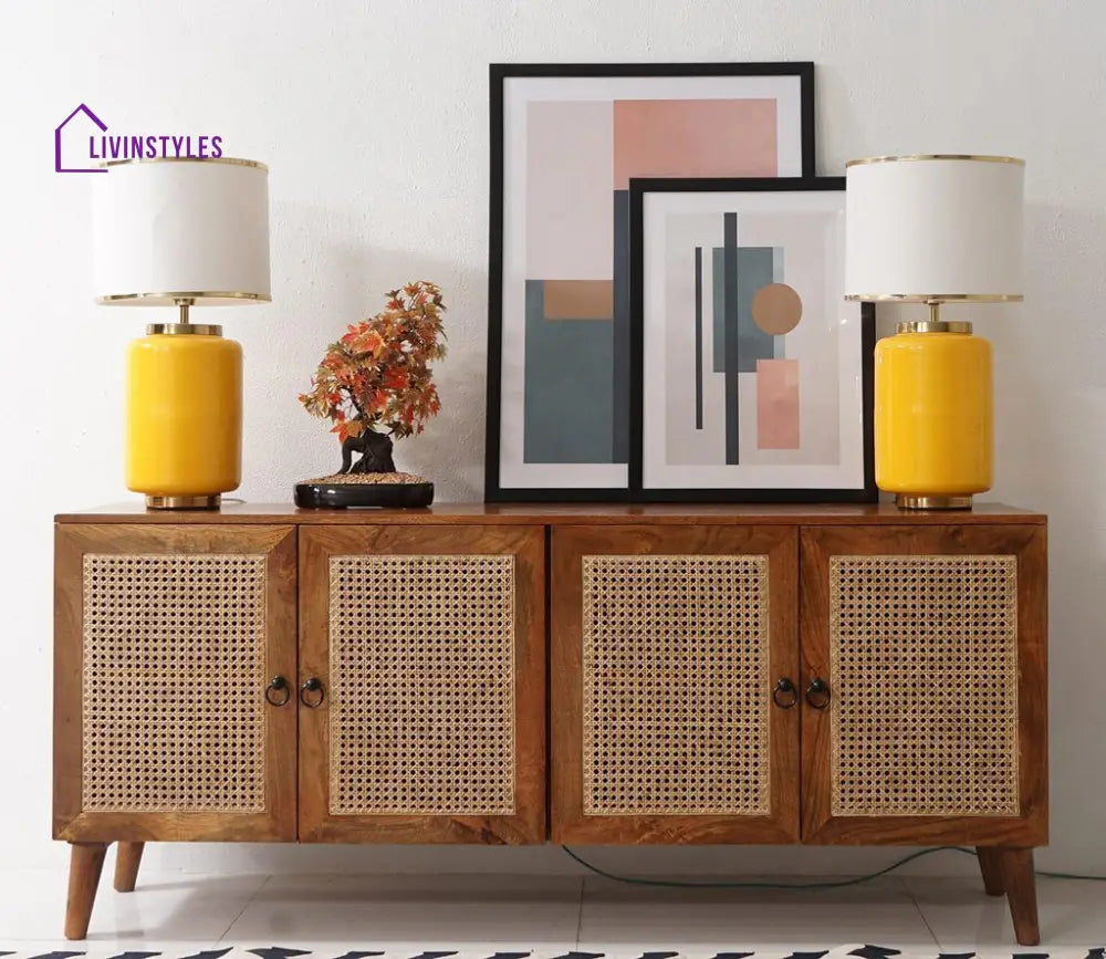 Myra 4 Door Mango Wood & Cane Door Cabinets and Sideboard