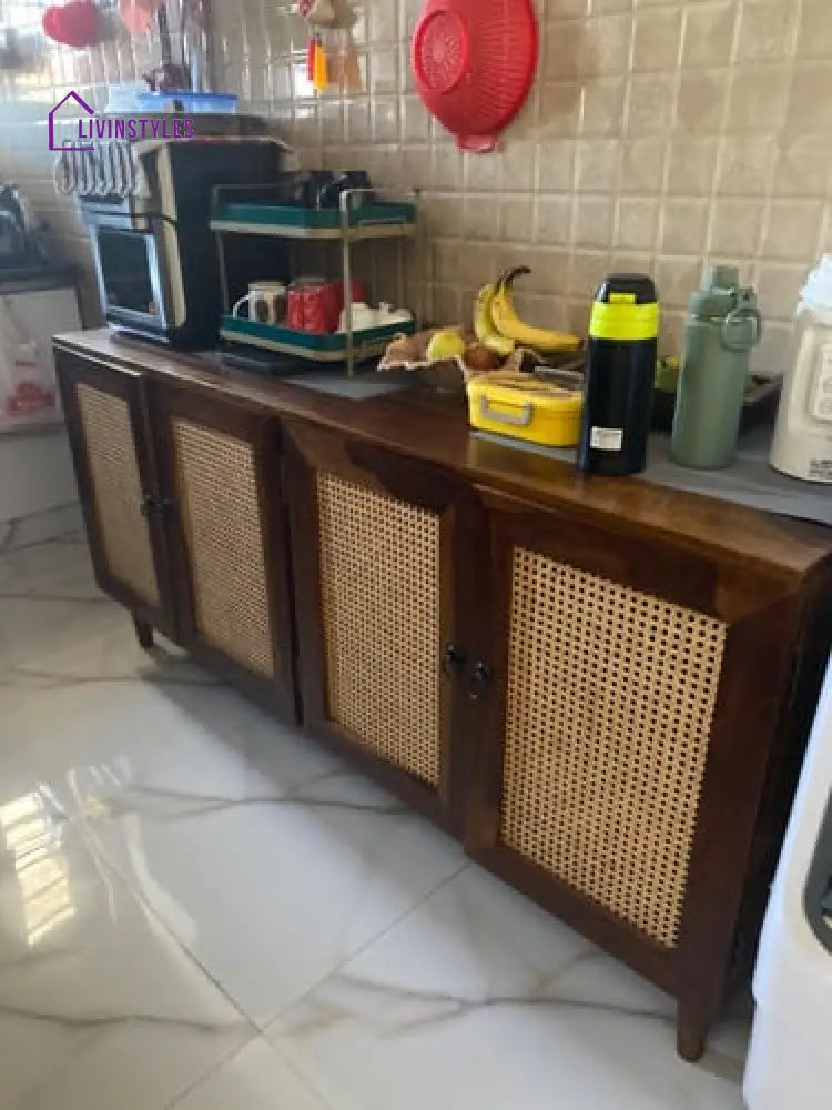 Myra 4 Door Mango Wood & Cane Door Cabinets and Sideboard