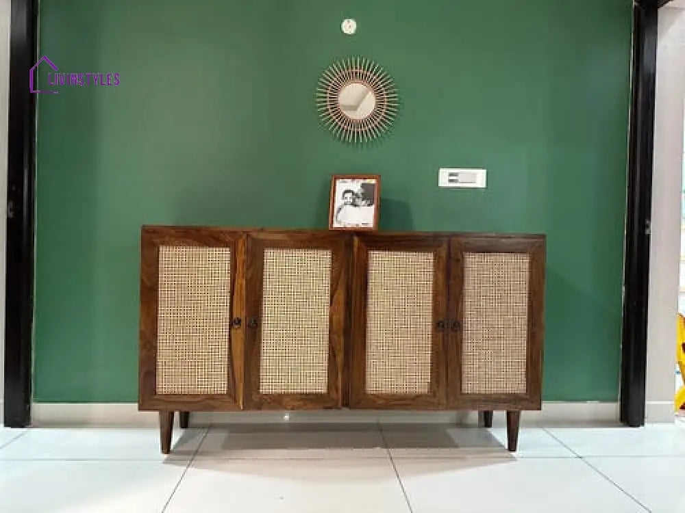 Myra 4 Door Mango Wood & Cane Door Cabinets and Sideboard