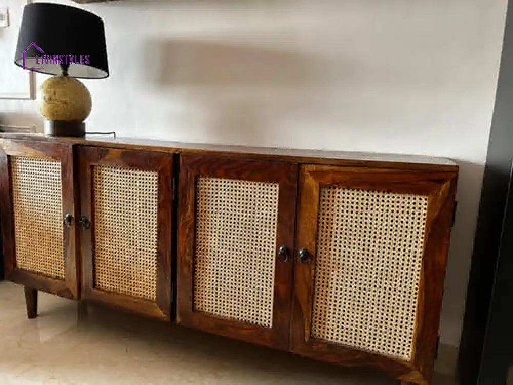 Myra 4 Door Mango Wood & Cane Door Cabinets and Sideboard