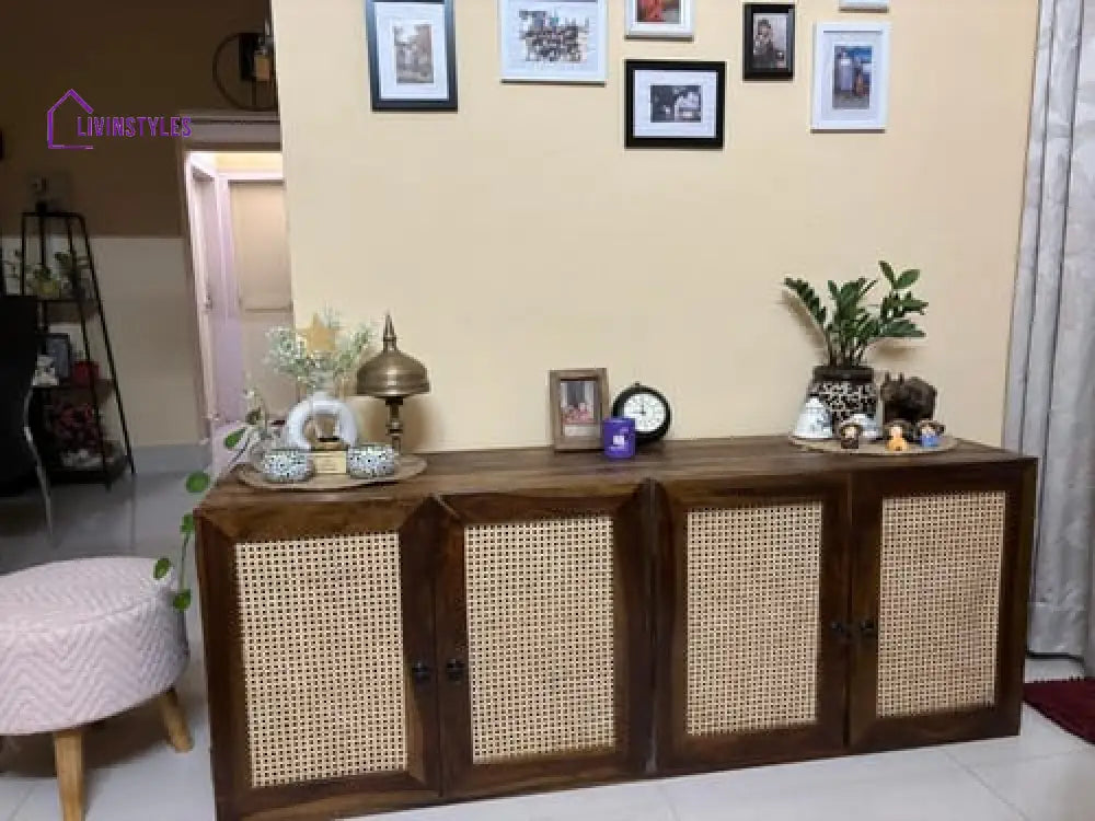 Myra 4 Door Mango Wood & Cane Door Cabinets and Sideboard
