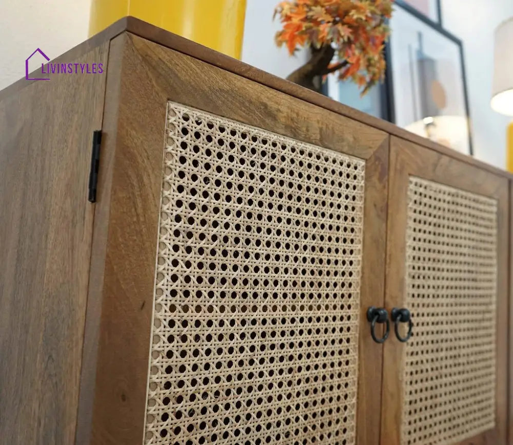 Myra 4 Door Mango Wood & Cane Door Cabinets and Sideboard