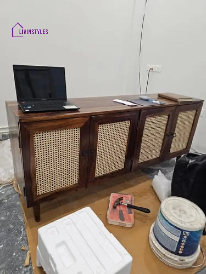 Myra 4 Door Mango Wood & Cane Door Cabinets and Sideboard