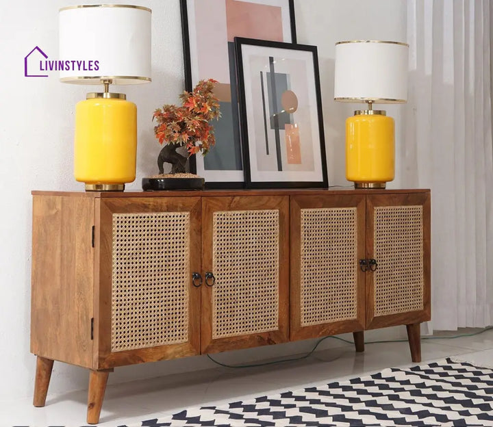 Myra 4 Door Mango Wood & Cane Door Cabinets and Sideboard