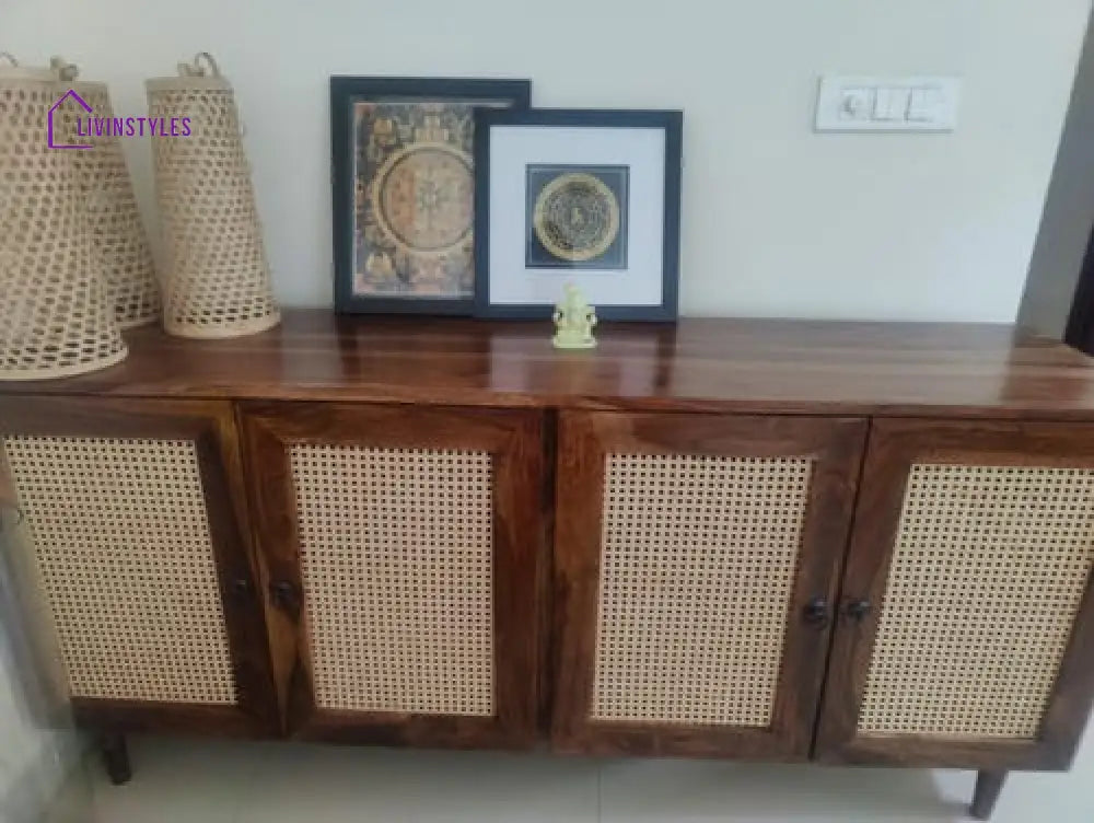 Myra 4 Door Mango Wood & Cane Door Cabinets and Sideboard