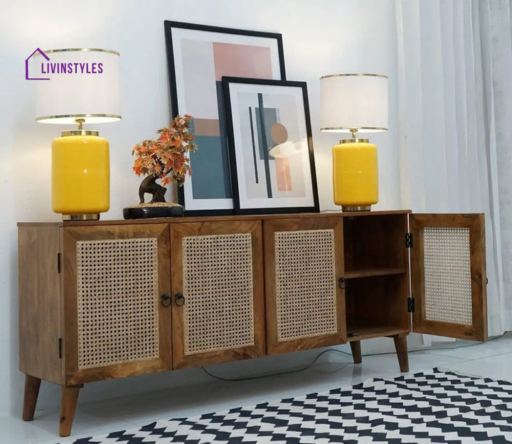 Myra 4 Door Mango Wood & Cane Door Cabinets and Sideboard