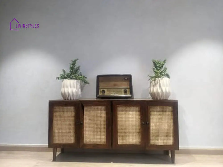 Myra 4 Door Mango Wood & Cane Door Cabinets and Sideboard