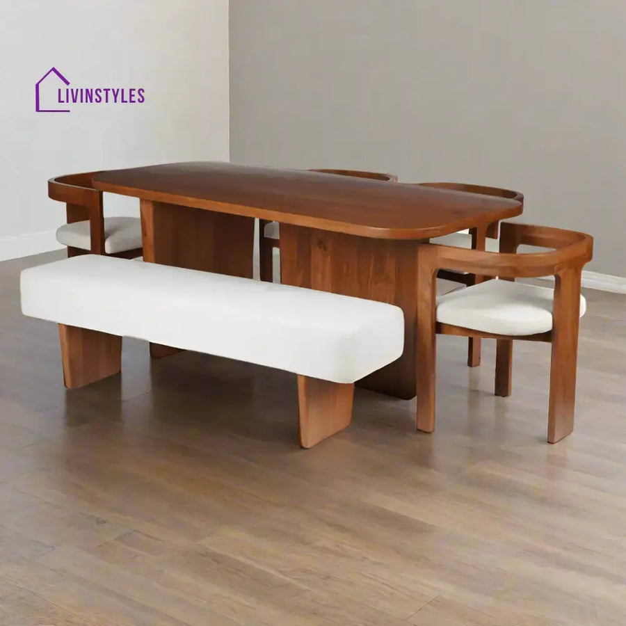 Mohini Dining Table With 4 Attica Chairs And Bench Bench