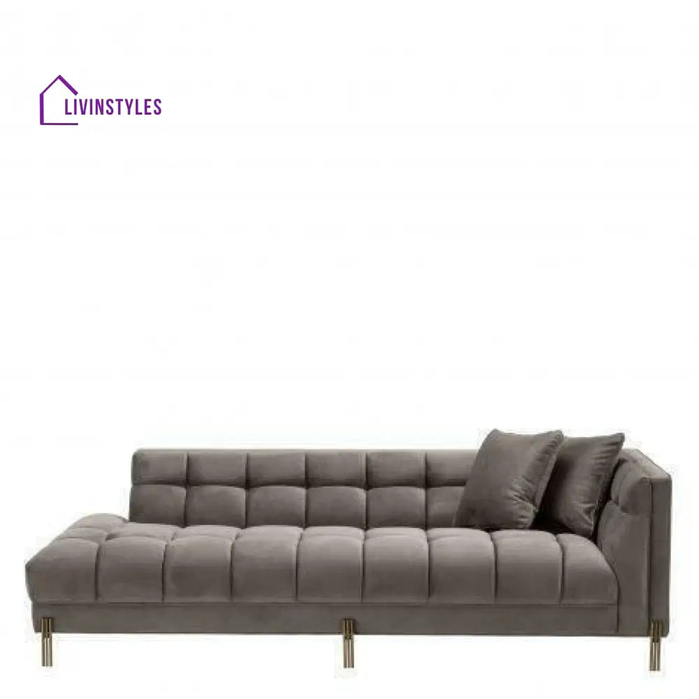 Myron Lounge Sofa Grey Velvet with Brushed Gold Legs Right Living