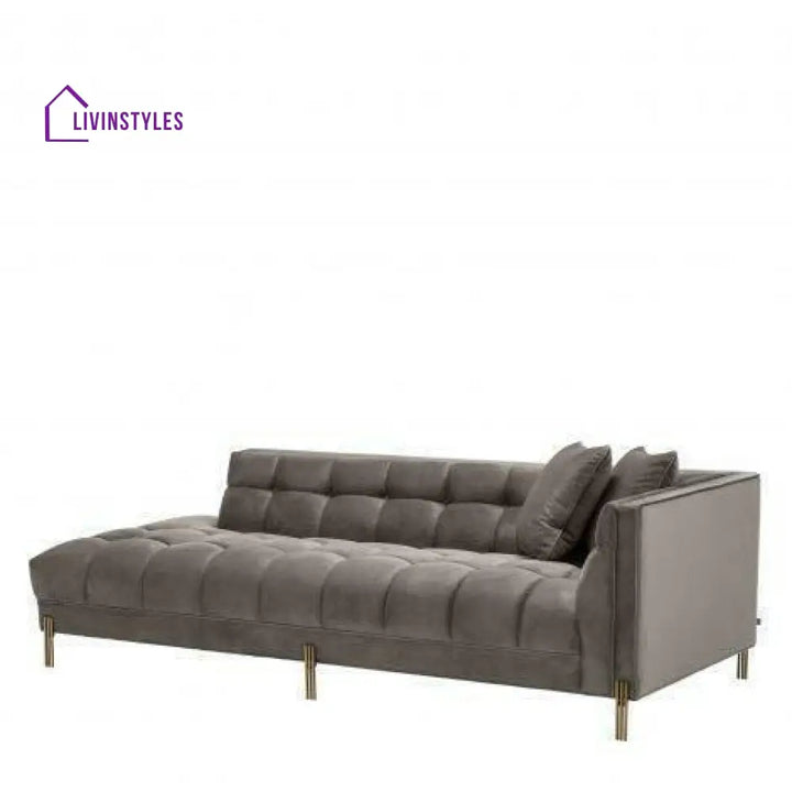 Myron Lounge Sofa Grey Velvet with Brushed Gold Legs Right Living