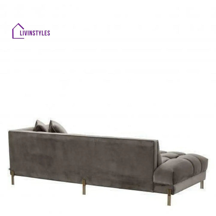 Myron Lounge Sofa Grey Velvet with Brushed Gold Legs Right Living