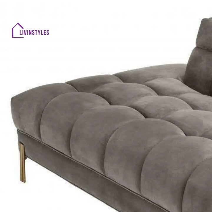 Myron Lounge Sofa Grey Velvet with Brushed Gold Legs Right Living