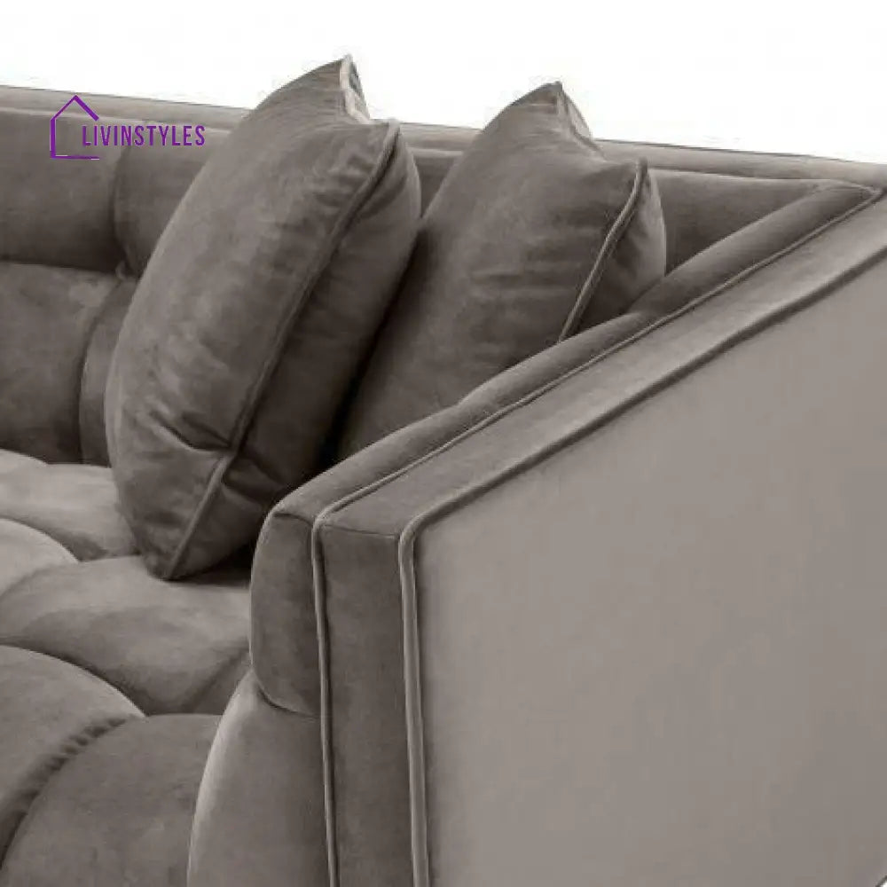 Myron Lounge Sofa Grey Velvet with Brushed Gold Legs Right Living
