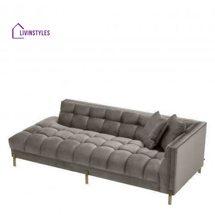 Myron Lounge Sofa Grey Velvet with Brushed Gold Legs Right Living