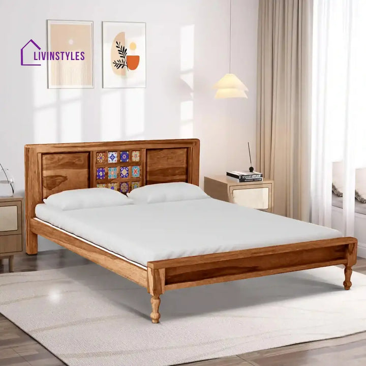 Anamika Contemporary Sheesham Wood Beds Queen / Natural Bed without storage
