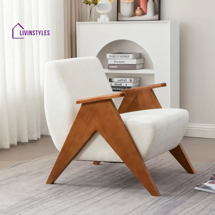 Nivya Solid Wood and Fabric Arm Chair | Living Room Chair | Lounge Chair